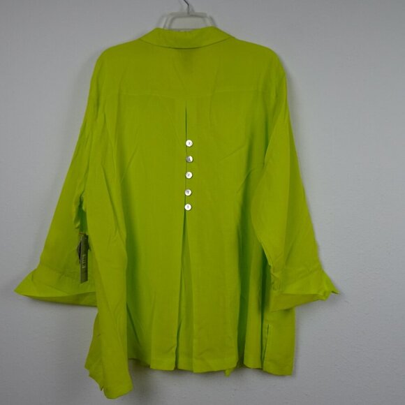 Ali Miles Tunic Top Women's Plus Size 3X Yellow Green Bright Button Front - Picture 4 of 9